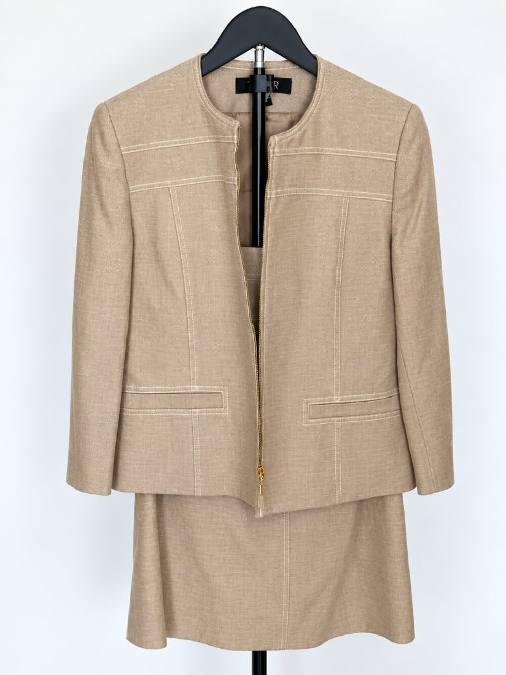 Tan Textured Skirt Suit Set